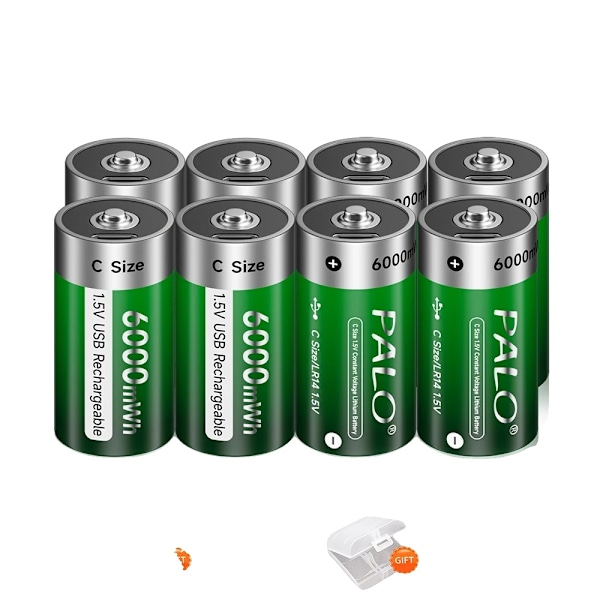 1,5V Genopladeligt Lithium C-størrelse Batteri, USB Opladning, Over 3500mAh Kapacitet,8 stk 8 pcs 8 Pcs