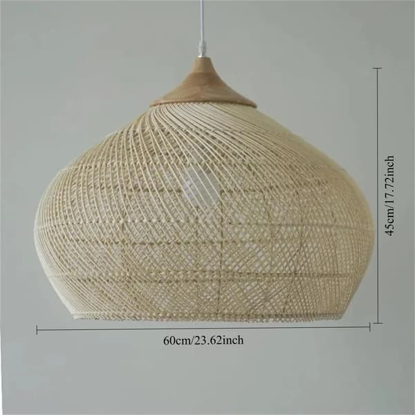 Bohemsk Pendellampe, E27 Sokkel, Træ og Rattan Materiale, 60 cm Diameter, Ingen pære, D60X45
