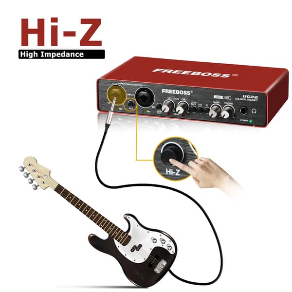Lydinterface, 24bit 192KHz, Phantom Power 48V, Dual XLR/1/4" Indgang, Direkte Overvågning, Loopback Funktion