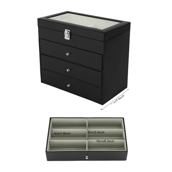 Brilleudstillingskasse, 24 rum organiser, udtræksskuffe, sort