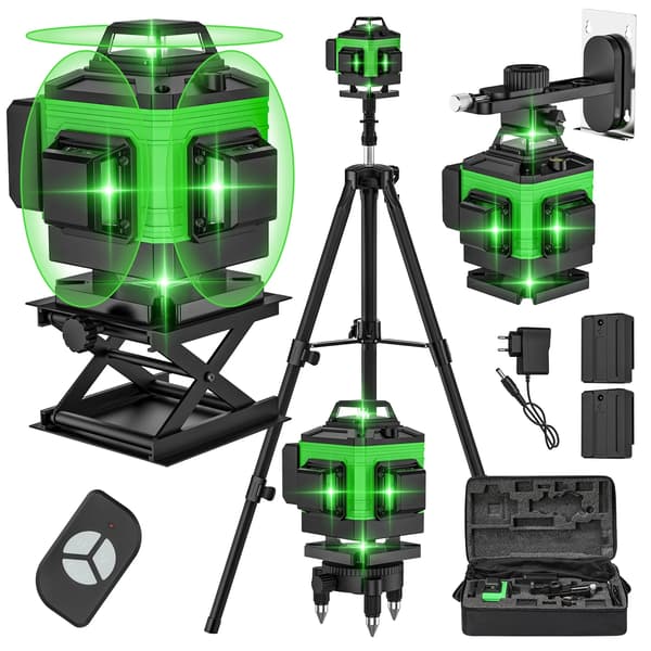 360° Selvnivellerende Laser Niveau, 4D 16 Linjer, Inkluderer Stativsæt, 1M stativ sæt