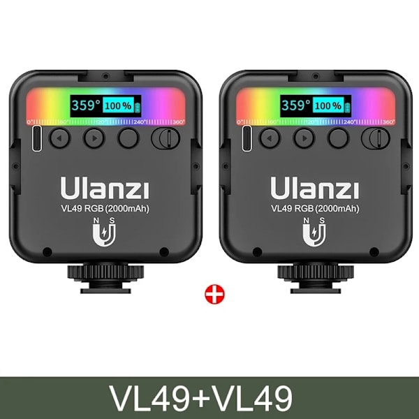 RGB LED -videovalo, säädettävä 2500K-9000K, korkea CRI 95+, 2000mAh akku,2 kpl VL49 2PCS VL49 2PCS VL49