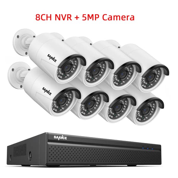 CCTV Sikkerhedssystem, 5MP Opløsning, Nattesyn op til 100ft, 8PCS 5MP, Ingen