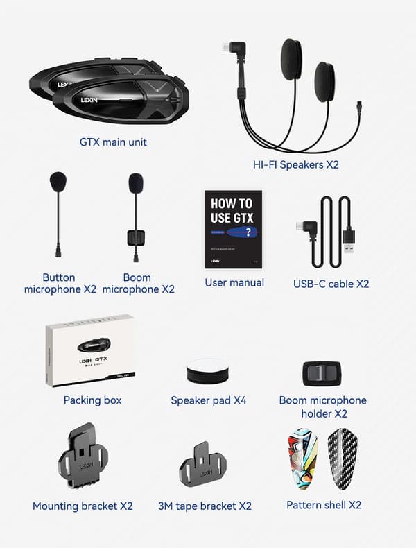 Motorcykel Intercom, Bluetooth 5.0, Hi-Fi Stereo Lyd, Dobbeltpakke 2PCS