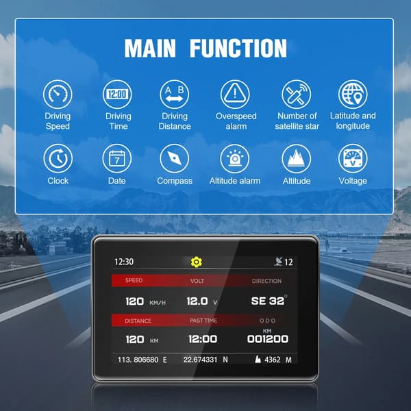 Bilhastighetsmätare, GPS-satelliter, HUD Head Up Display