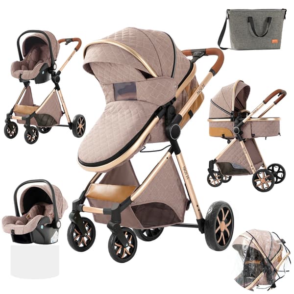 Luksus Babyvogn, Sammenklappeligt Design, 3-i-1 System, XV9-KHAKI