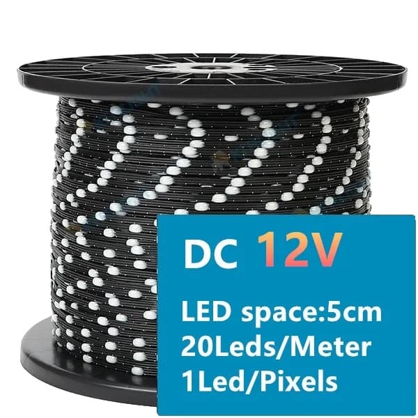 LED Pebble Pixel Lyskæde, Programmerbar RGB, Vandtæt Design, 5cm pitch sort, 100 meter, 12V 3PIN