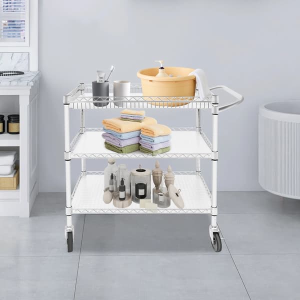 Serveringsvogn, 3 hylder, moderne design, Sølv