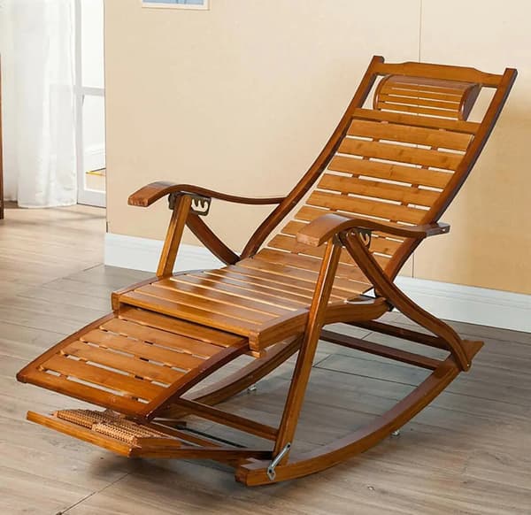 Gyngestol, Holdbart Bambus, Pladsbesparende Design, Khaki