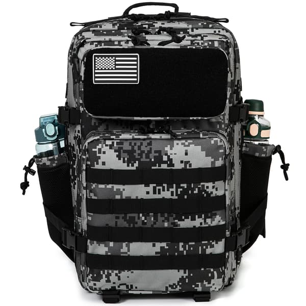 Taktisk rygsæk, 36-55 liter kapacitet, polyester materiale, blød rygdesign, SortDigital