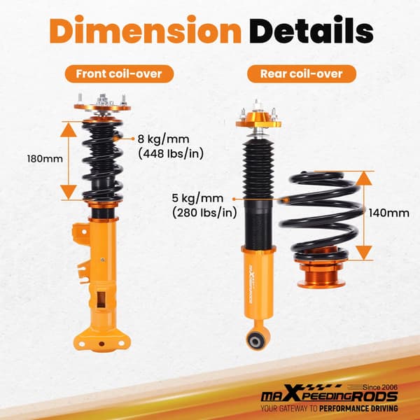 Coilover Dämpare, Justerbar Markfrigång, Högpresterande Material, Förbättrad Styrrespons