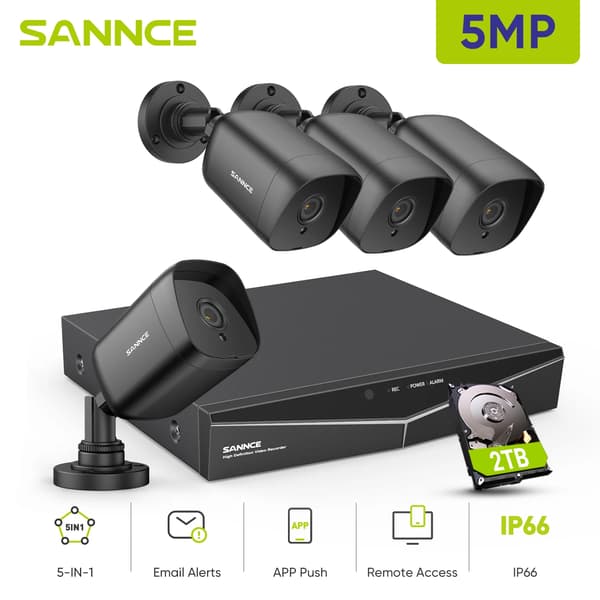 Sannce Security Camera System, 5MP Opløsning, 4TB Storage, 4PCS 2TB