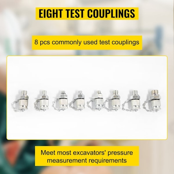 Hydraulinen painetestaussetti - 3 mittaria, 6 liitintä & lämmönkestävät letkut 8 test couplings