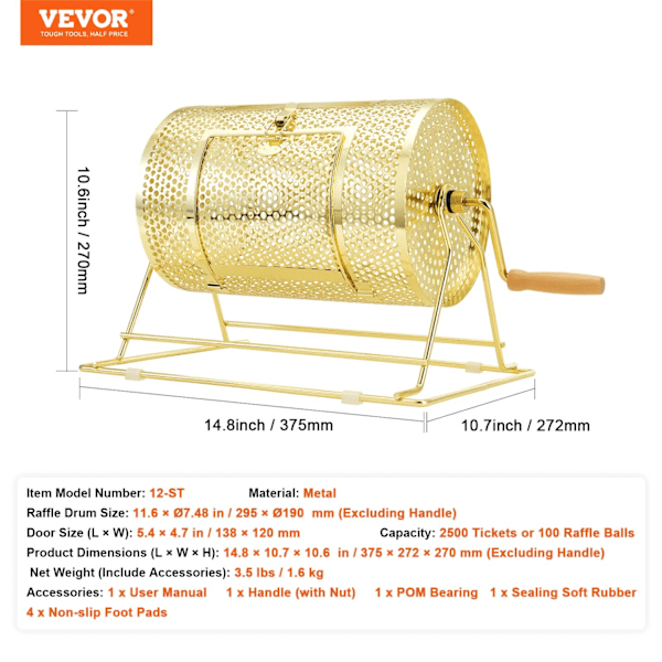 VEVOR Arvontarumpu 12/16/22 tuumaa, Kestävä Metalli, Suuri Kapasiteetti,Metalli 12 tuumaa Metal 12 inch Metal 12 inch