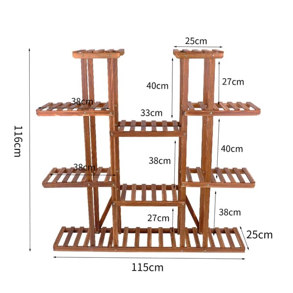 Planteholder, 9 niveauer, holdbart træ- og metaldesign, BRUN