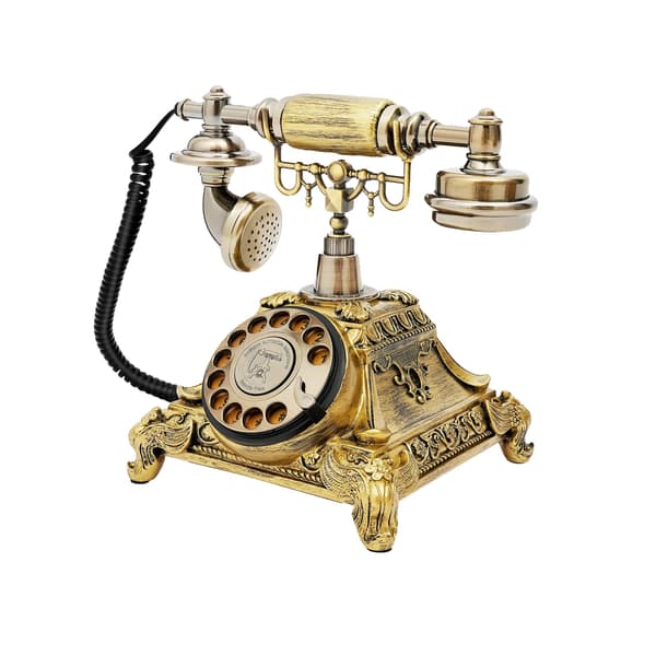 Retro Drejeskive Telefon, Fint Uskåret Base, Holdbare Materialer, Guld