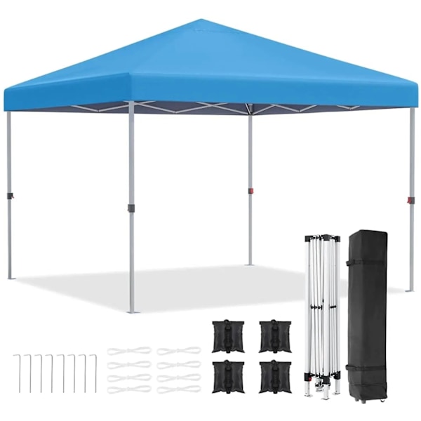Pop Up Paviljong, Vattentät Tältmarkis, UPF50+ Solskydd 3x3m, Justerbar Höjd,Blå Blau Blau