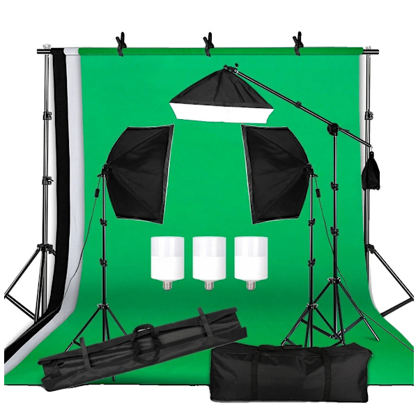 Fotostudie Kit, LED Softbox Belysning, Justerbar Baggrundstativ 2m x 2m,Foto Studio Kit Photo Studio Kit Photo Studio Kit