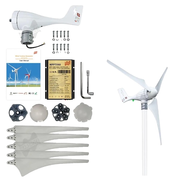 Vindmøllegenerator, 600W output, MPPT-controller, 600W med controller, 600W, AC 24V