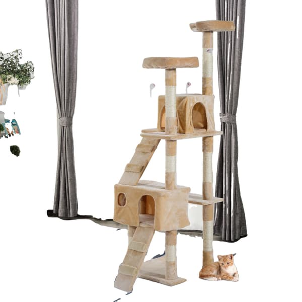 Kattträd, 5 nivåer, robust träkonstruktion