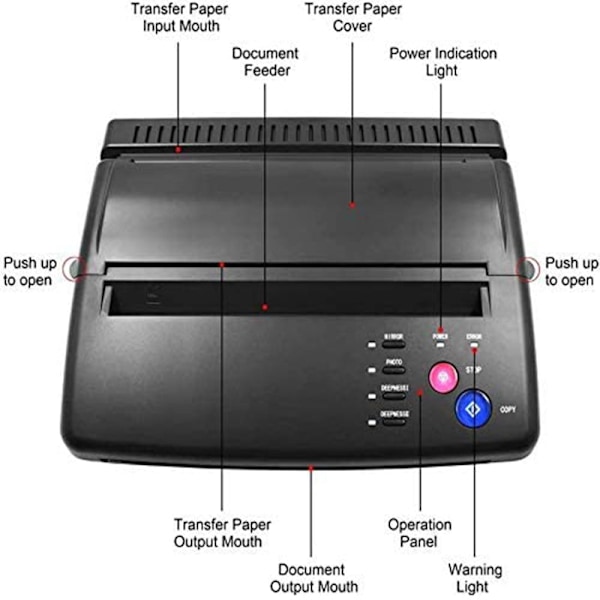 Tatoveringsskabelonprinter, termisk udskrivning, med 10 stk. overføringspapir EU Plug