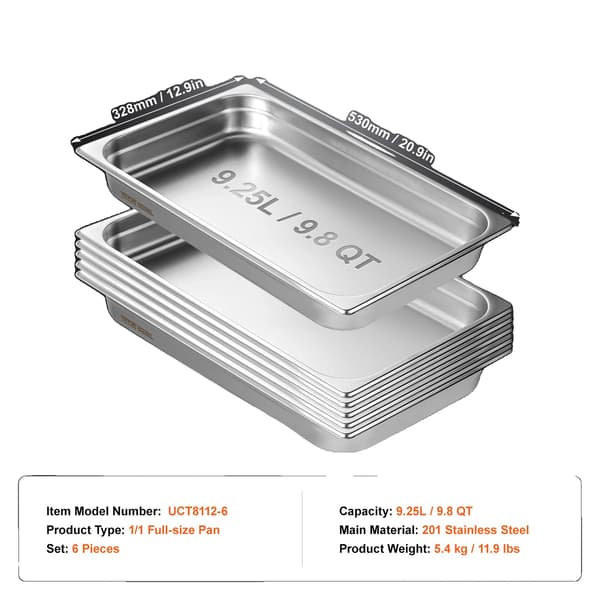 Chafing Dishes, Full Size, Anti-Jam Design, 6st 2.5tum