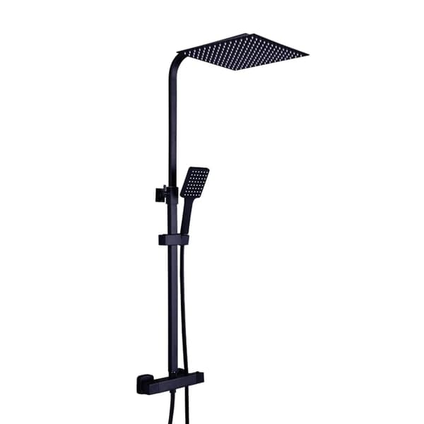 Badeværelse Brusesystem, Regnbruserhoved 30x30cm, Justerbar Højde 80-120cm, sort