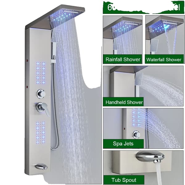 Duschsystem, LED-lampa, massage spray, 6002 Borstad Nickel