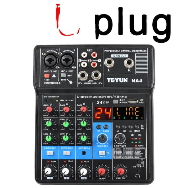 TEYUN Ljudmixer, 4 Kanaler, Bluetooth-anslutning, EU PLUG