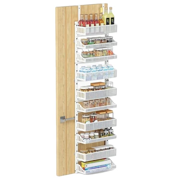 Krydderihylde Organizer, 10 niveauer justerbar, Over-the-Door montering, HVID