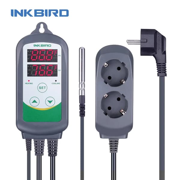 Temperaturregulator, Dual Relay, Digital Skærm, EU-stik