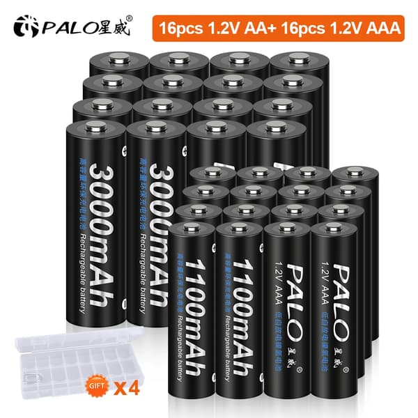 Uppladdningsbart Batteri Set, Smart LCD Laddare, 3000mAh Kapacitet, 16AA 16AAA