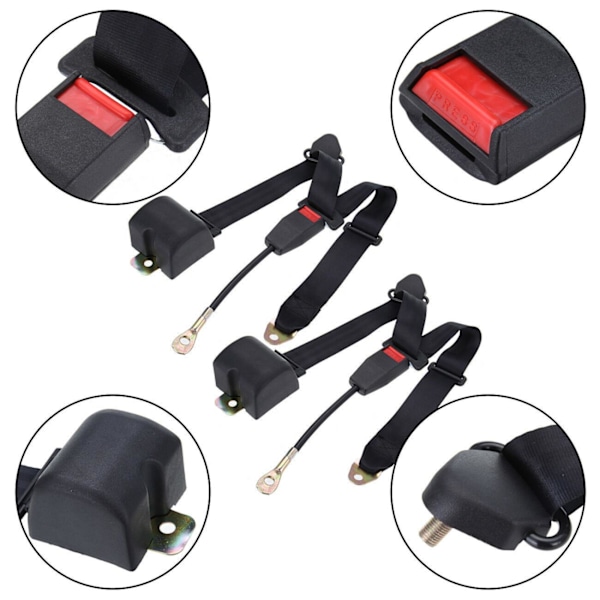 Universellt 3-punktsbälte, Justerbar längd, Robust ABS-konstruktion, Snabbspänne, 2-pack