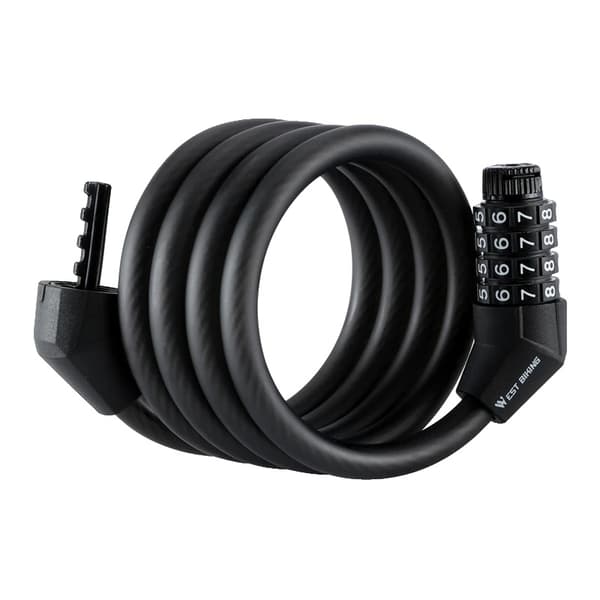Cykel Kabel Lås, 4-Cifret Nøglefri System, Vandtæt Design, Mater Sort