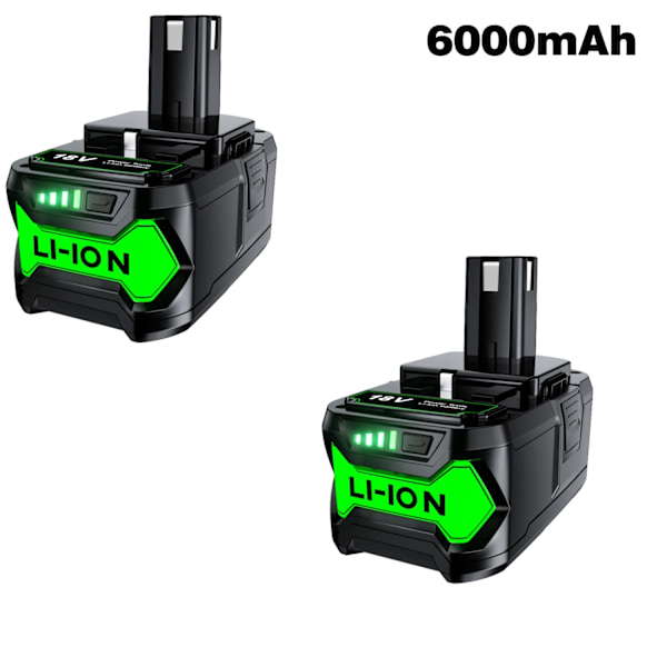 18V Li-Ion -akku RYOBI One+ -järjestelmään, 6000mAh/3000mAh, suuri kapasiteetti ja yhteensopivuus useiden laitteiden kanssa.,2 kpl 6000 2 pcs 6000 2 pcs 6000