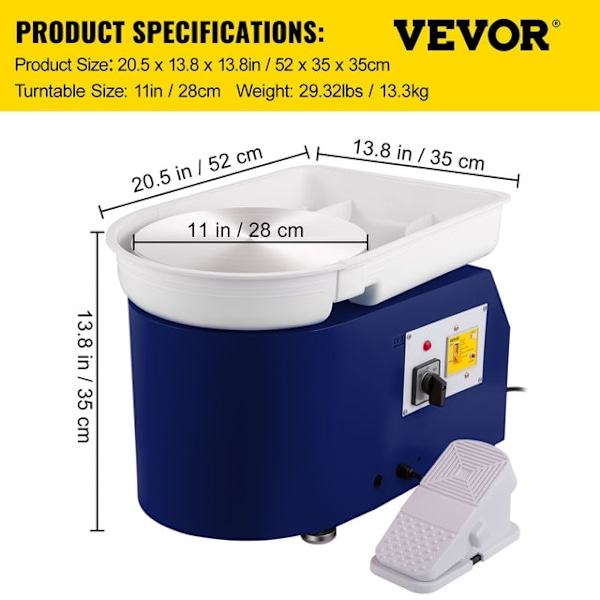 Saviratas Kone - 11" Kääntöpöytä, 350W Moottori, Jalkapedaalin Säätö & Maasulku Suojaus Orange