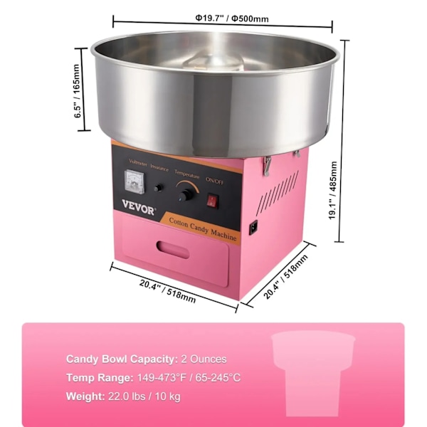 Candy Floss Maskine, 1000W Høj Output, Justerbar Temperaturinterval