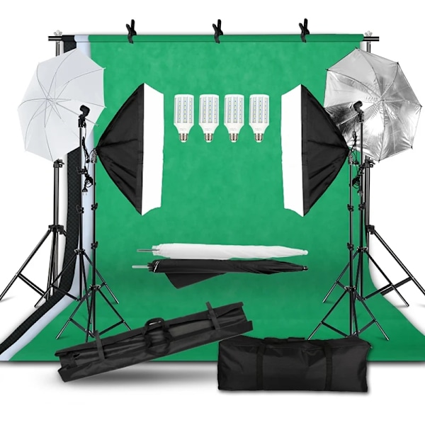 Foto Studio Belysningskit, 33" Paraplyer, 20"x27" Softboxar, Grön Skärmbakgrund,Fotoateljépaket Photo Studio Kit Photo Studio Kit