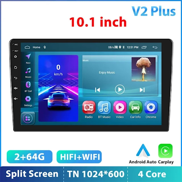 Bilradio, Android 12, GPS 10Inch 2 64G Carplay