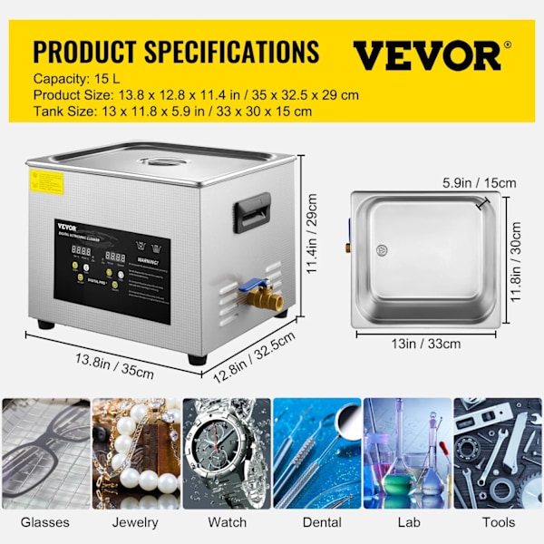 Ultraljudsrenare, Justerbar Temperatur, 40KHZ Frekvens,15 liter 15L 15L