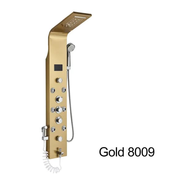 Bruserpanel, LED-belysning, vandfald og regnvejr funktioner, Guld 8009