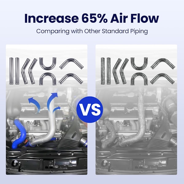Universal Intercooler Turbo Rørsæt, Høj Kvalitet Aluminium, Forbedret Luftstrøm 65%