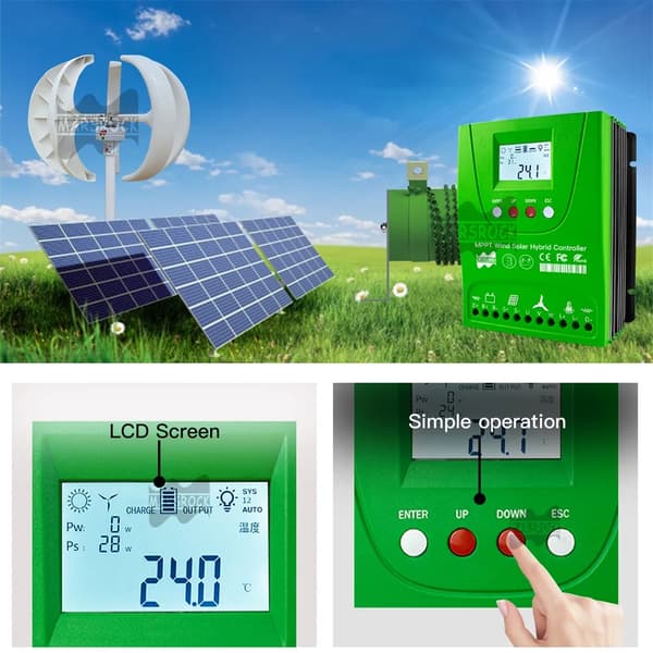 Solarvind Controller, MPPT Teknologi, Lifepo4 Batteri Kompatibel