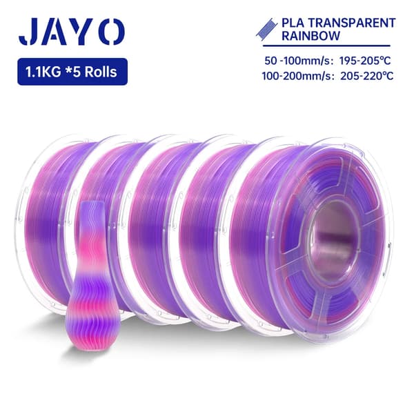 JAYO PLA Regnbue Filament, 1,75 mm Diameter, 5 Ruller, PLA Transparent RB03