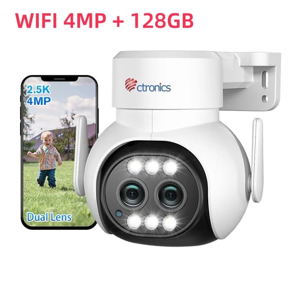 Ctronics säkerhetskamera, 4MP upplösning, 355° panorering & 90° lutning>,WIFI 4MP 128G