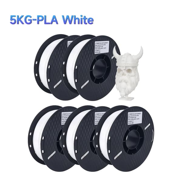 3D-printer filament, 1,75 mm diameter, blank finish, 5KG hvid