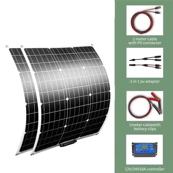 Solpanelkit, 100W kapacitet, fleksibelt design, 100W solkit