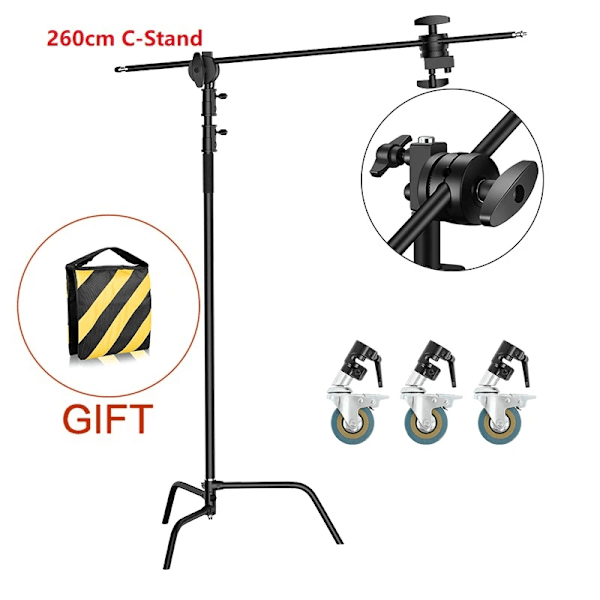 Fotografering C-Stand, Rustfrit Stål, Justerbar Højde 153-330cm,SH-MST-30B-1SH-MST-30B-1 SH-MST-30B-1 SH-MST-30B-1