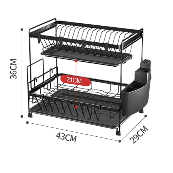 Afdrypningsrack, 2-lags design, effektiv vandafledning, sort