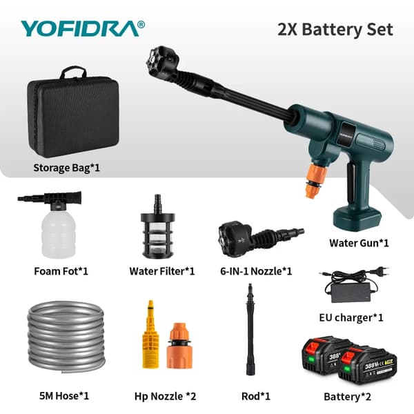 Högtryckstvätt, 200 BAR, Sladdlös Design, 2 Batteri EU Kontakt